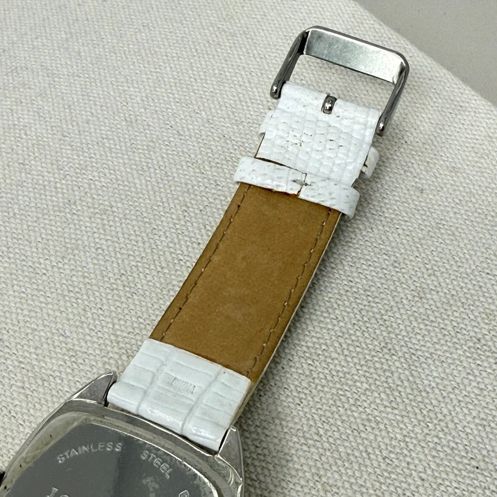 Joan Rivers Classics Watch WORKS White Leather Rhinestone Bezel‎ Date Quartz